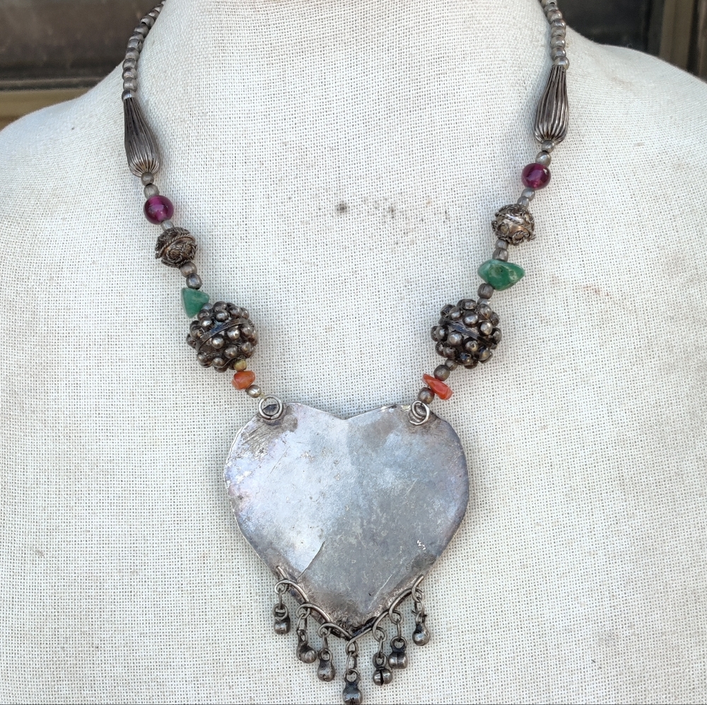 Antique tibetan silver agate necklace - Picture 6 of 13